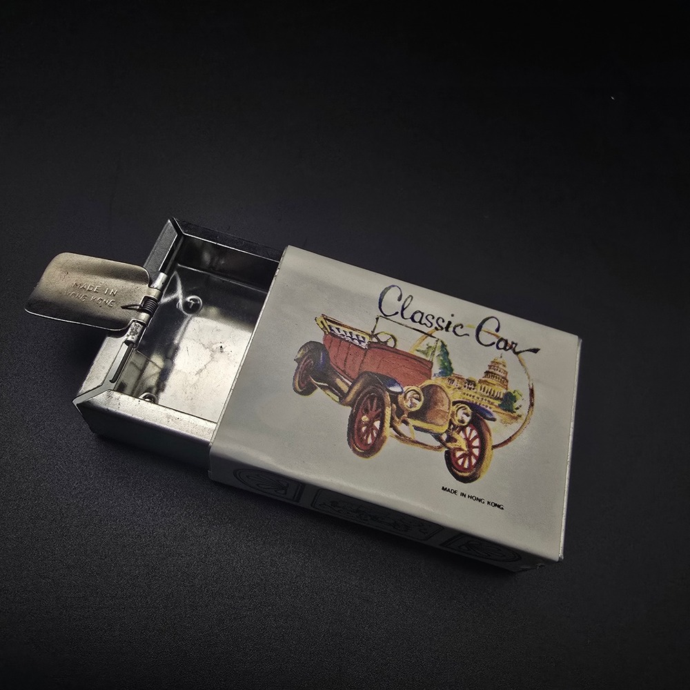 Vintage Classic Car Mini Ashtray Made in Hong Kong Pocket Size Metal Slide Out